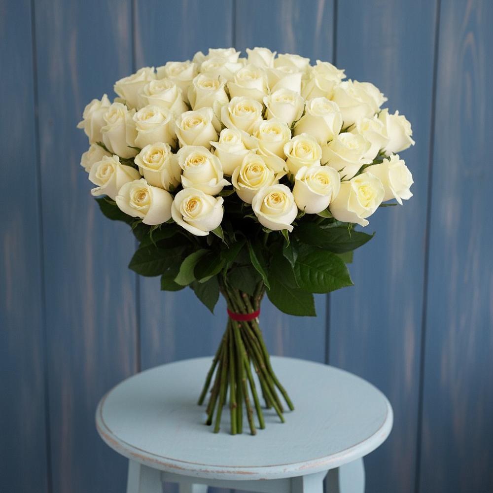 Букет 51 Белая роза Эдлесс Лав в Зарубино
