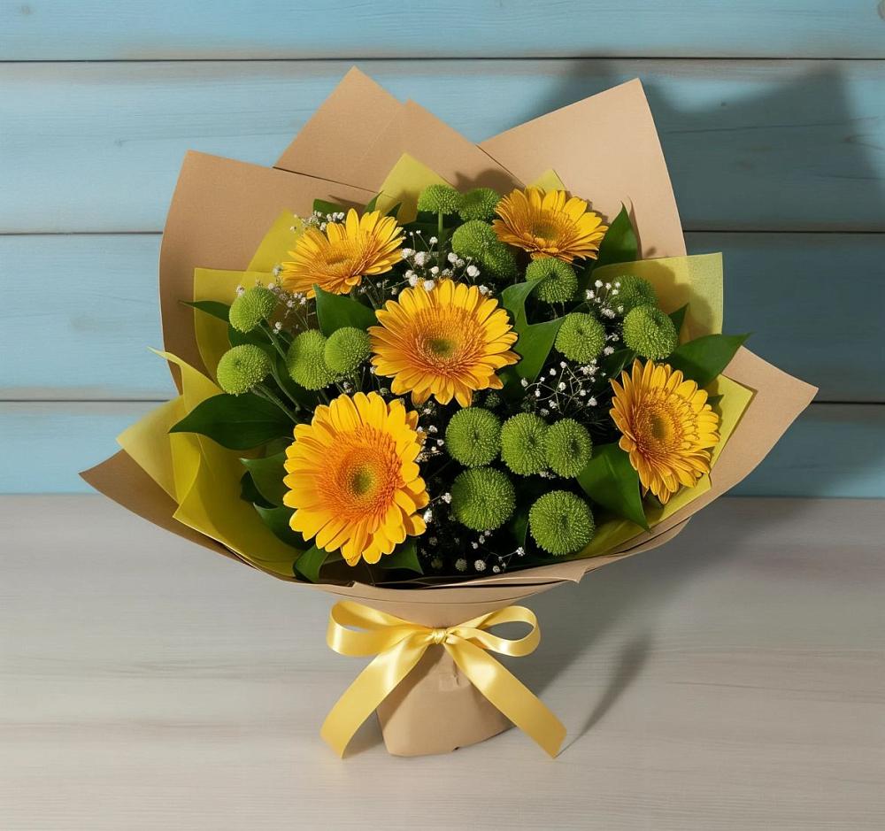 Букет цветов из: Герберы и Хризантемы в Зарубино