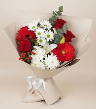 Букет цветов из:  Розы, Хризантемы, Герберы и Лилии в Зарубино