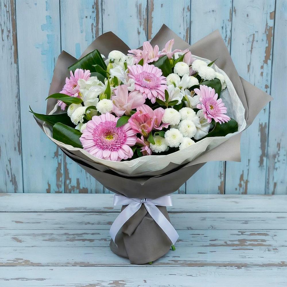 Букет цветов из: Герберы, Альстромерии и Хризантемы в Зарубино